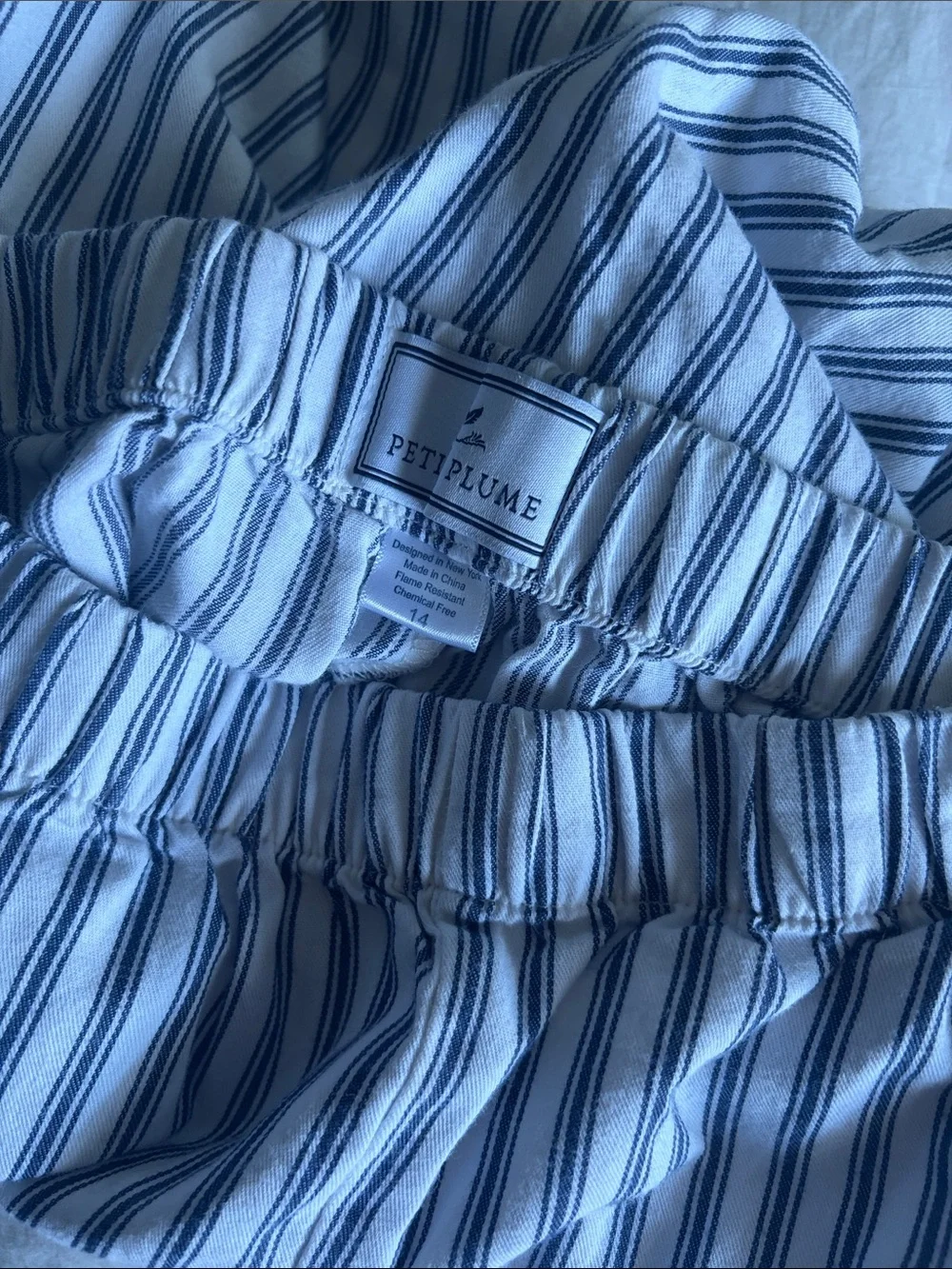 Kids White and Navy Striped Pajama Pants